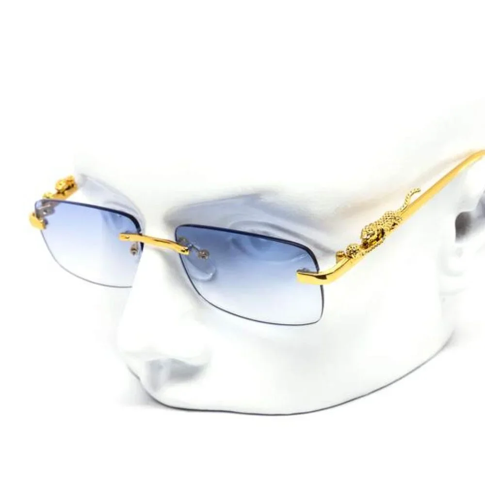 Men Sunglasses Hip Hop Gold Blue‎ Lens Marble Arms Fashion Retro Shades Lentes